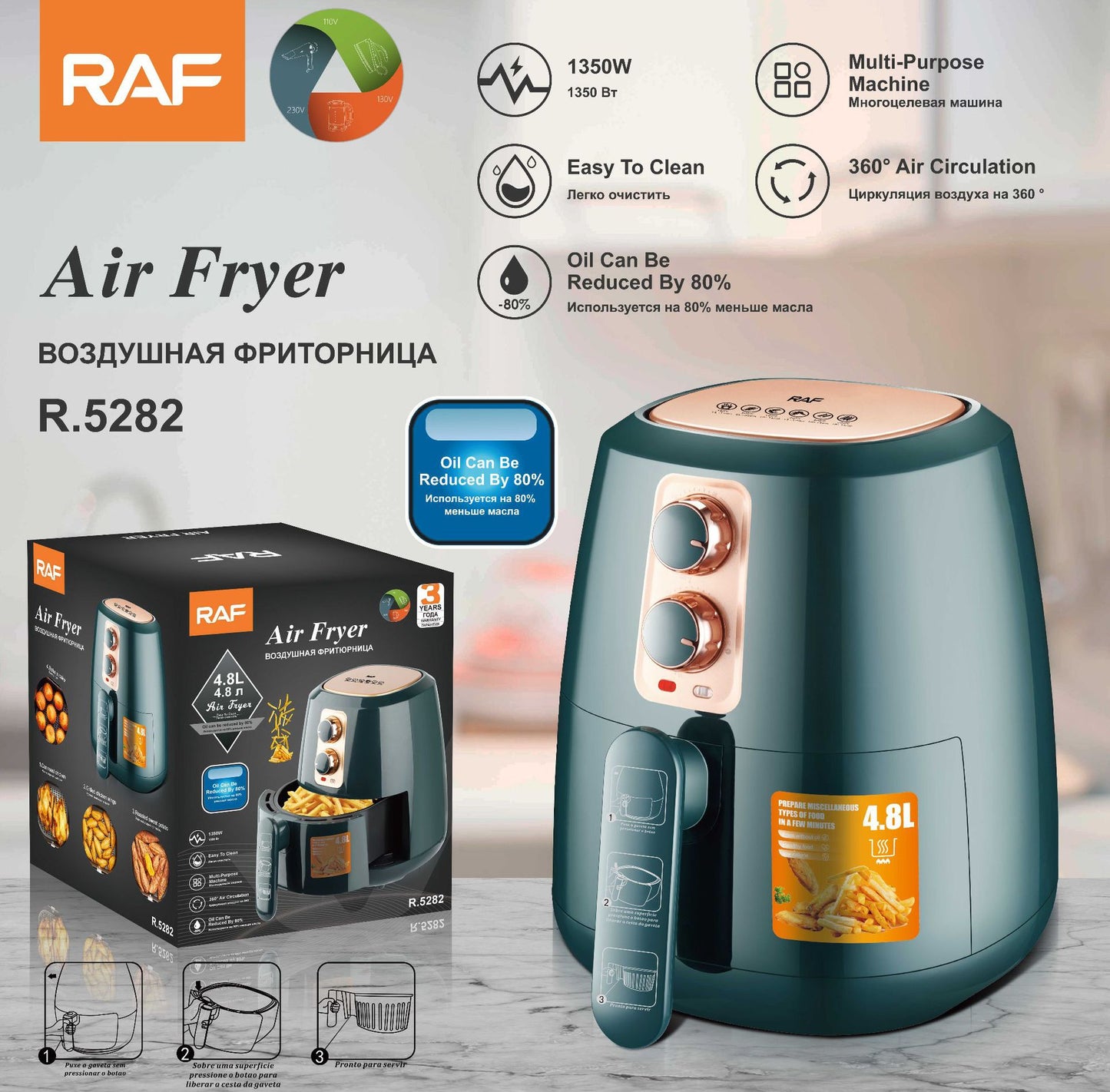 4.8L Large-Capacity Air Fryer  Intelligent, Smokeless, Low-Oil French Fry Maker  Household Electromechanical Fryer with Free Global Shipping