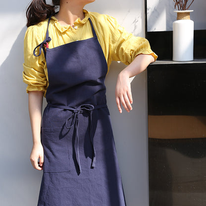 Japanese new style cotton and linen large size loose home kitchen sleeveless solid color housework high-end