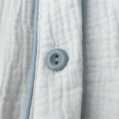 Simple Japanese plain cotton washed cotton double-layer gauze V-neck home clothes pajamas set long-sleeved trousers