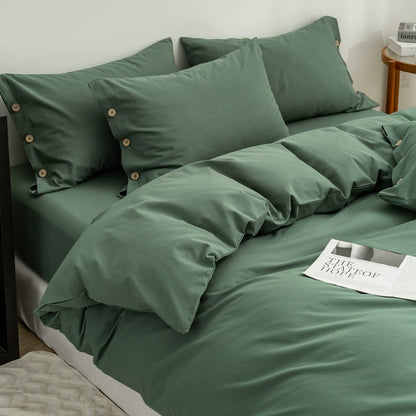 Pure cotton washed cotton bed four-piece set cotton Japanese-style bedding dormitory bed single three-piece solid color quilt cover fitted sheet