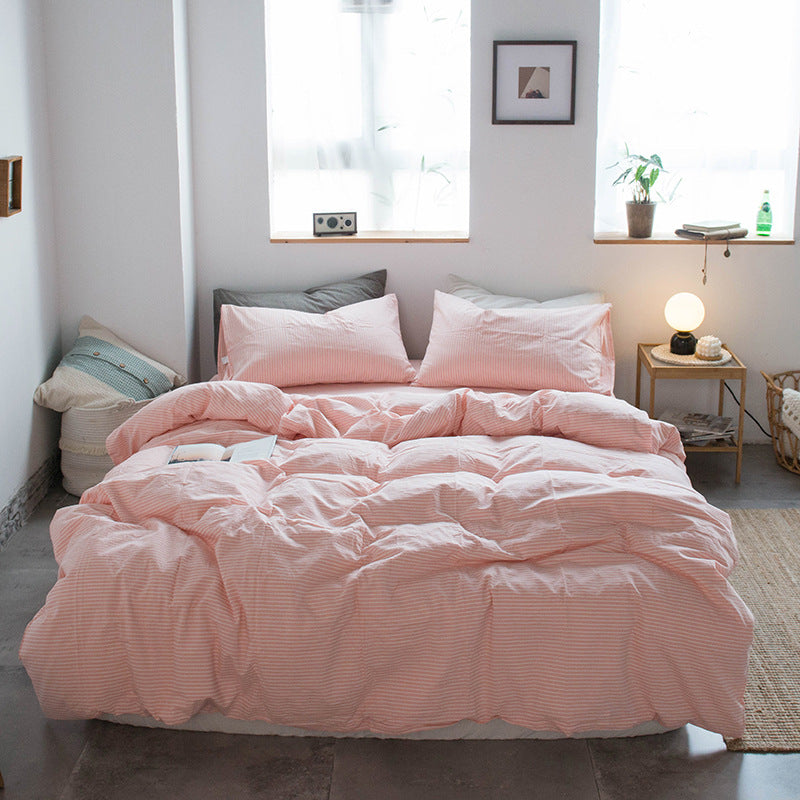 Japanese-style all-cotton non-printed washed cotton four-piece wholesale stripe-dyed good product four-piece dormitory bedding