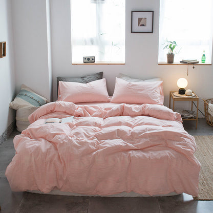 Japanese-style all-cotton non-printed washed cotton four-piece wholesale stripe-dyed good product four-piece dormitory bedding