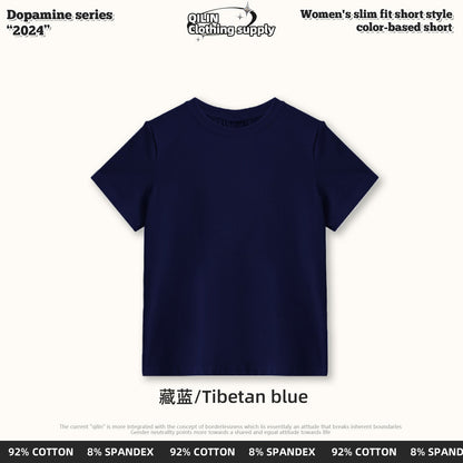 Neck shoulder short sleeve t-shirt explosive top new cotton slim low basic women's summer