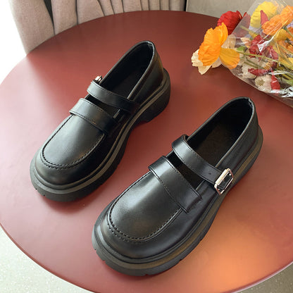 Shallow mouth thick bottom British style small leather shoes women's spring and autumn new hundred matching skirt basic style Japanese jk single shoes