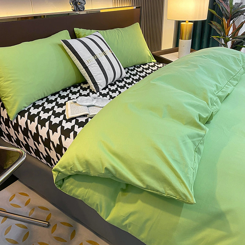 Internet celebrity cotton four-piece set pure cotton bedding bed pure color simple 100 quilt cover 1.8m fitted sheet three 4-piece set