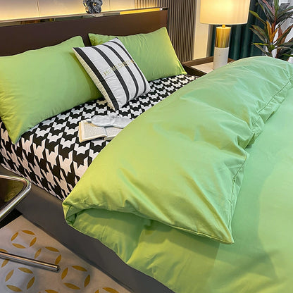 Internet celebrity cotton four-piece set pure cotton bedding bed pure color simple 100 quilt cover 1.8m fitted sheet three 4-piece set