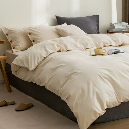 Pure cotton washed cotton bed four-piece set cotton Japanese-style bedding dormitory bed single three-piece solid color quilt cover fitted sheet