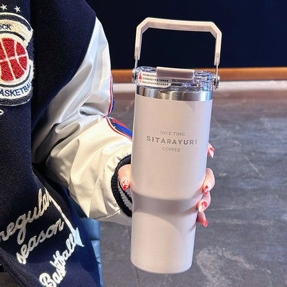 Big Mac thermos cup, women's water cup, high appearance, large capacity, handle can be connected to hot water, household thickened straw cup