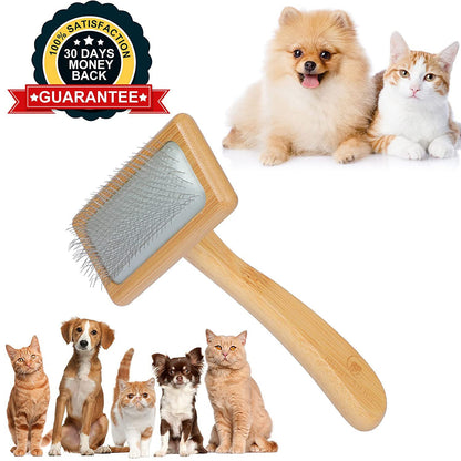 Safe and soft wooden dog and cat skateboard brush for removing loose hair from long-haired or short-haired dogs