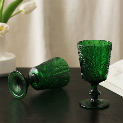 French embossed goblet green feather vine pattern champagne glass red wine foreign wine glass ins style retro green glass