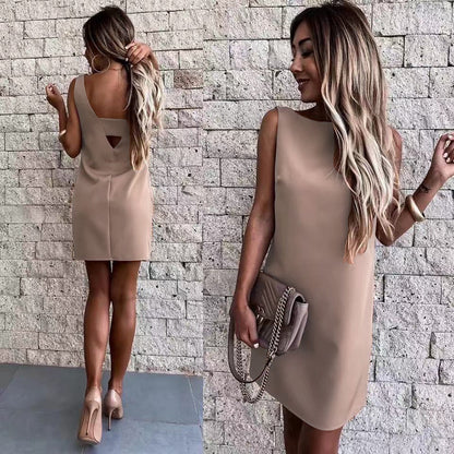 European and American summer women's clothing hot style solid color fashion backless skirt dress female