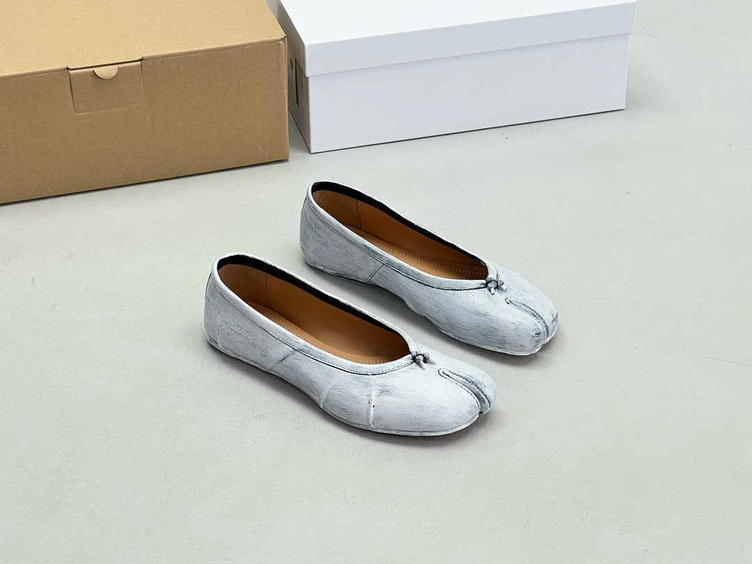 Pure original classic tabi new pleated tabi shoes female leather shallow mouth mid-heel pig's trotter ballet soft leather shoes