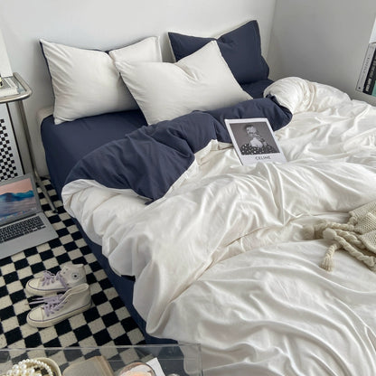Simple pure color washed cotton bed four-piece spring and autumn Japanese-style bedding bed linen quilt cover single dormitory three-piece set