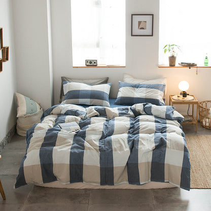 Japanese-style all-cotton non-printed washed cotton four-piece wholesale stripe-dyed good product four-piece dormitory bedding