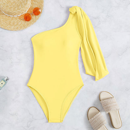 Hot-Selling One-Piece Bikini – Solid Color, Tight Fit, Adjustable Tie Design, Modest & Sexy Swimwear for Women