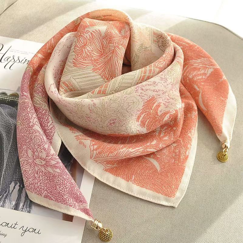 warm square scarf, magnetic buckle, triangle silk scarf, cotton scarf, women's spring, autumn and winter, style scarf, temperament and versatile