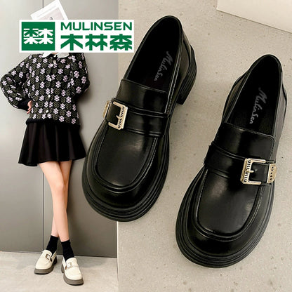Mulinsen loafers women's new spring commuting soft bottom Japanese single shoes flat bottom British style small leather shoes women