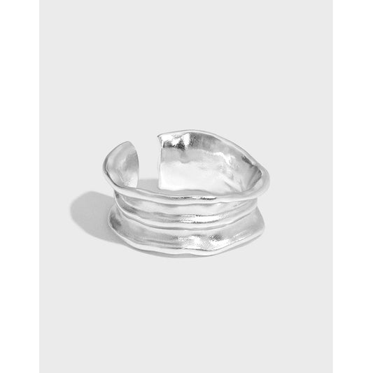 547 Korean version of INS niche design sense minimalist all-match irregular wrinkled texture S925 sterling silver open ring female