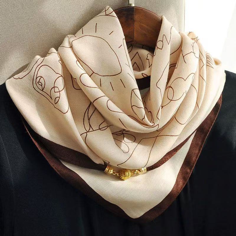 warm square scarf, magnetic buckle, triangle silk scarf, cotton scarf, women's spring, autumn and winter, style scarf, temperament and versatile