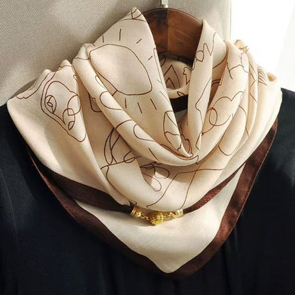 warm square scarf, magnetic buckle, triangle silk scarf, cotton scarf, women's spring, autumn and winter, style scarf, temperament and versatile