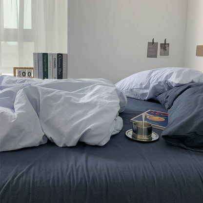 Ins double fight washed cotton four-piece solid color bed sheet quilt cover student dormitory three-piece bedding single double bed sheet 4