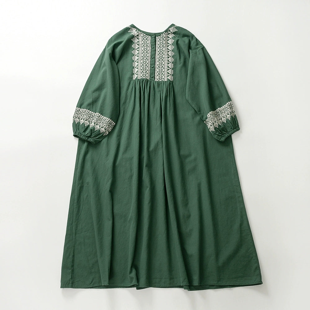 Mori round neck embroidery half cardigan four buttons long-sleeved dress early autumn new cotton comfortable A version slim skirt