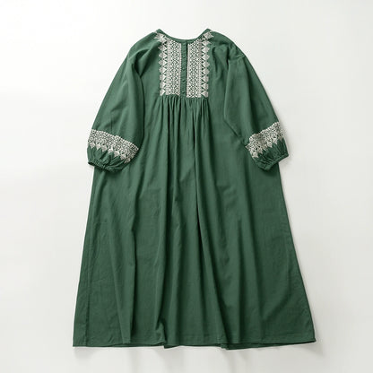 Mori round neck embroidery half cardigan four buttons long-sleeved dress early autumn new cotton comfortable A version slim skirt