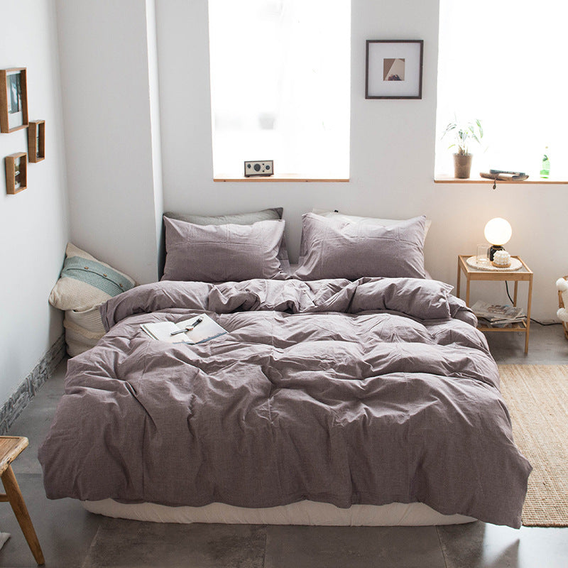 Japanese-style all-cotton non-printed washed cotton four-piece wholesale stripe-dyed good product four-piece dormitory bedding