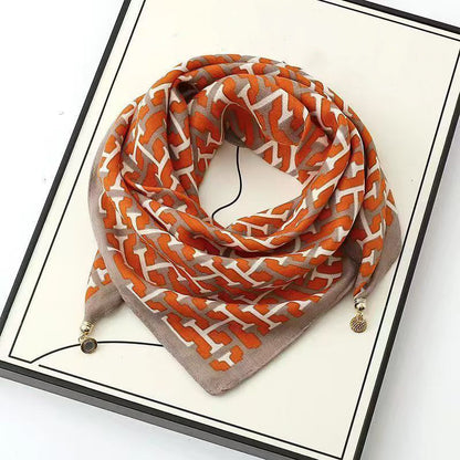 warm square scarf, magnetic buckle, triangle silk scarf, cotton scarf, women's spring, autumn and winter, style scarf, temperament and versatile