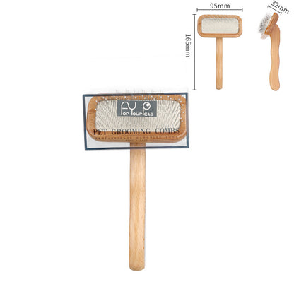 Safe and soft wooden dog and cat skateboard brush for removing loose hair from long-haired or short-haired dogs