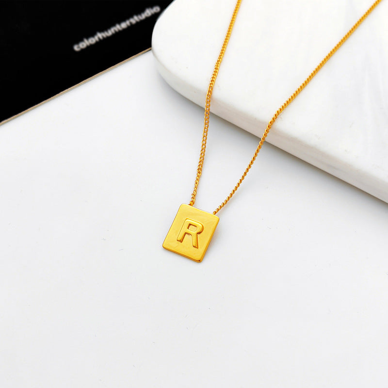 Copper-plated real gold European and American retro simple geometric letter necklace personality trendy necklace net red collarbone chain T547