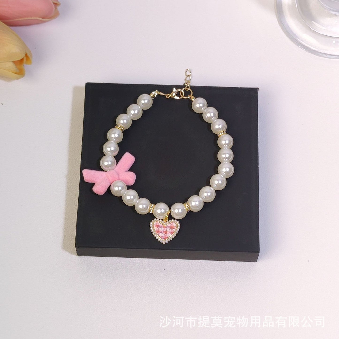 Pet cat devon kitten dog pearl necklace collar small fragrance breeze gemstone bow puppet accessories cross-border