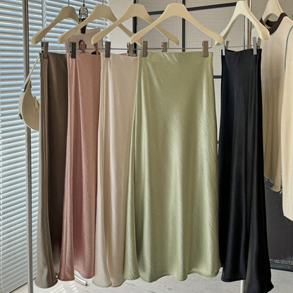 Acetate satin fishtail skirt women's  temperament simple drape slim hip A-line midi skirt