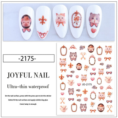 New nail art stickers Rococo sweet pet bunny nail stickers national style ink blood color rose decorative stickers