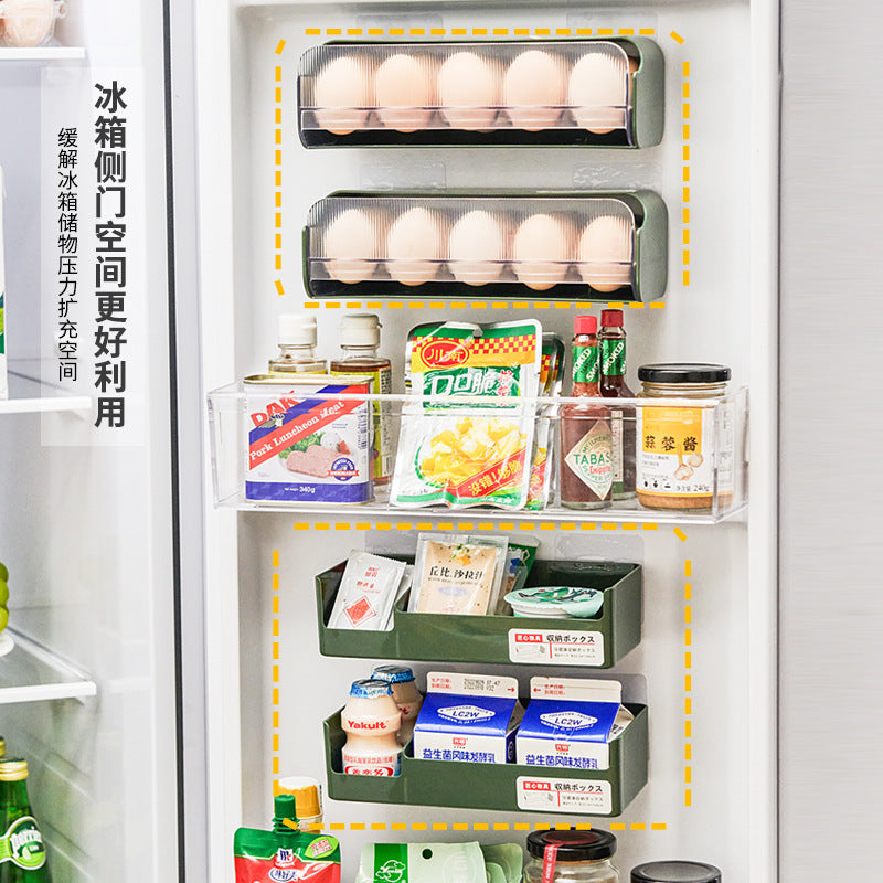 Refrigerator Storage Box Side Door Organizer Box Egg Carton Wall Mounted Kitchen Organizer Crisper Plastic
