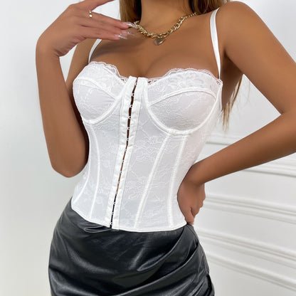 Cross-border women's clothing European and American style sexy solid color lace strap fish bone steel ring wrapped chest breastless backless vest 9009