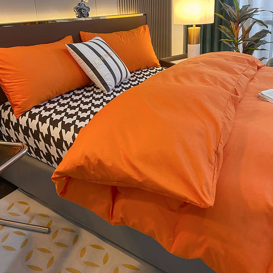 Internet celebrity cotton four-piece set pure cotton bedding bed pure color simple 100 quilt cover 1.8m fitted sheet three 4-piece set