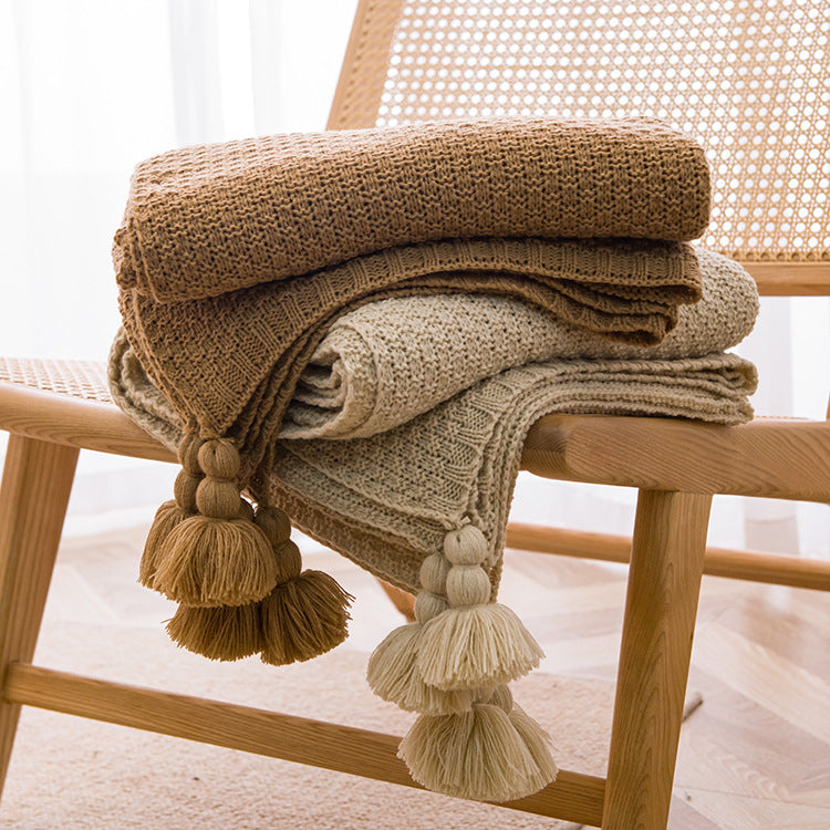 ins style Internet celebrity with the same handmade blanket casual lunch break office tassel sofa blanket simple bed flag bedside blanket