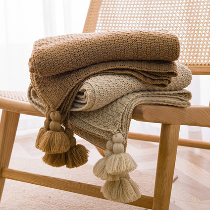 ins style Internet celebrity with the same handmade blanket casual lunch break office tassel sofa blanket simple bed flag bedside blanket