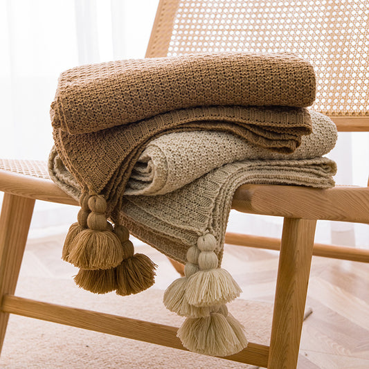 ins style Internet celebrity with the same handmade blanket casual lunch break office tassel sofa blanket simple bed flag bedside blanket
