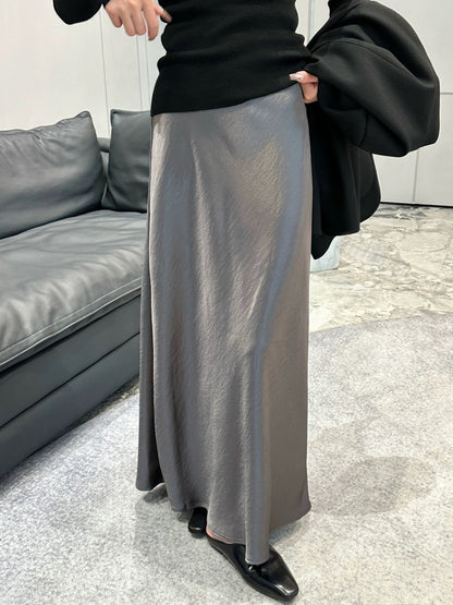 Acetate satin fishtail skirt women's temperament simple drape slim hip A-line midi skirt