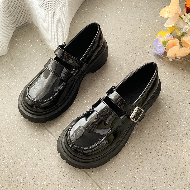 Shallow mouth thick bottom British style small leather shoes women's spring and autumn new hundred matching skirt basic style Japanese jk single shoes