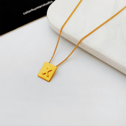 Copper-plated real gold European and American retro simple geometric letter necklace personality trendy necklace net red collarbone chain T547