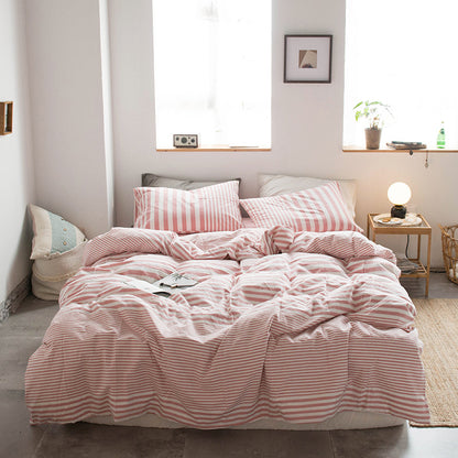 Japanese-style all-cotton non-printed washed cotton four-piece wholesale stripe-dyed good product four-piece dormitory bedding