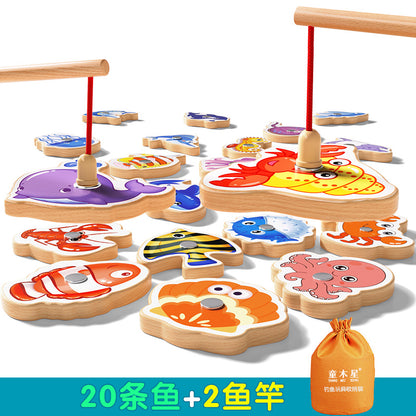 Kids Fishing Toys Magnetic Wooden Fish 1 to 3 Year Old Baby Educational Early Education Cognition Marine Fish First Year Gift