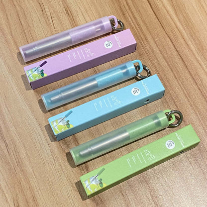 Reusable Straw Travel Work Outside Foldable Stainless Steel Keychain EDC Telescopic Straw