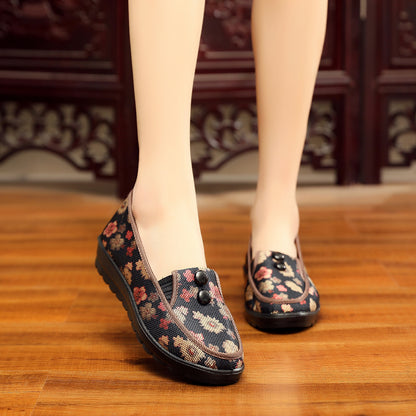 XQ/Xinqing female elderly single shoes high-grade flat heel casual belt buckle light and soft mother shoes old Beijing cloth shoes