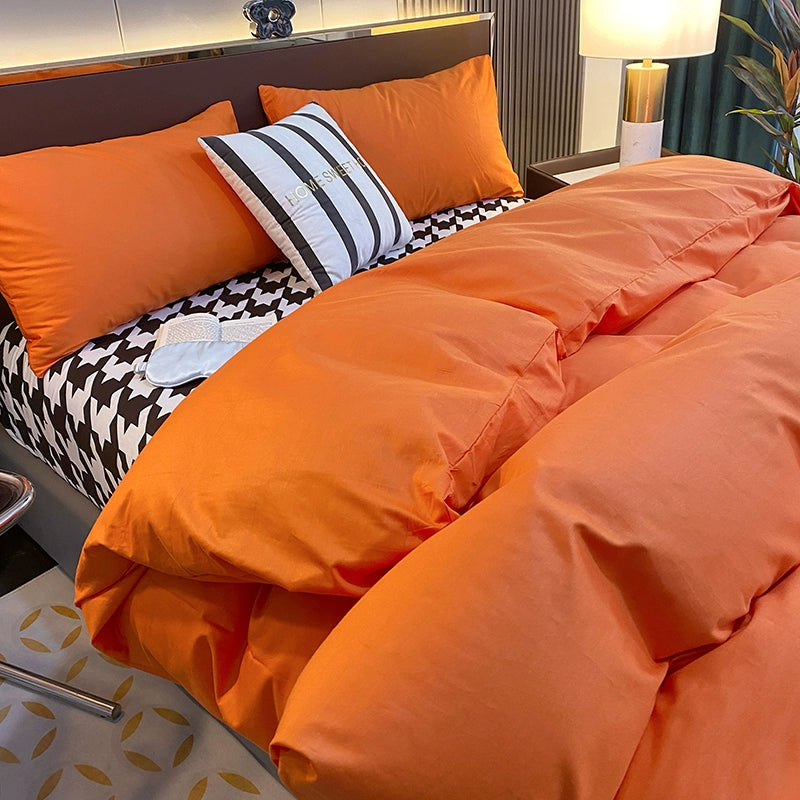 Internet celebrity cotton four-piece set pure cotton bedding bed pure color simple 100 quilt cover 1.8m fitted sheet three 4-piece set