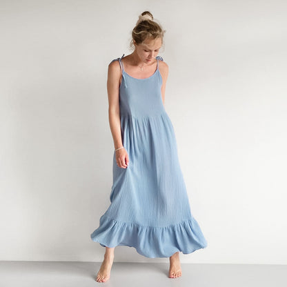 summer French style pajamas fashion nightgown two-piece set double-layer gauze suspenders nightdress ruffled ladies home clothes