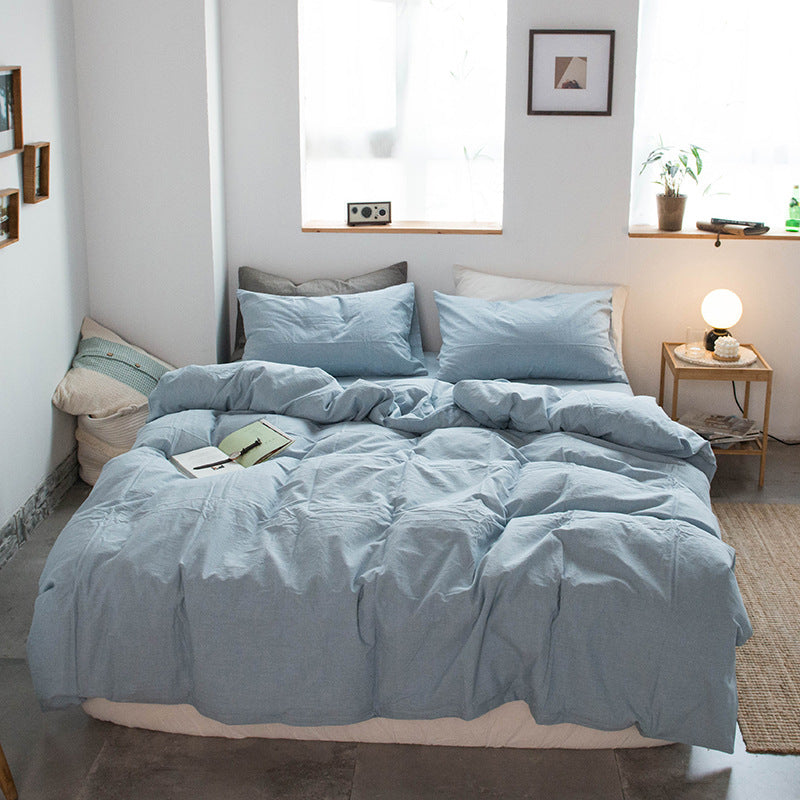 Japanese-style all-cotton non-printed washed cotton four-piece wholesale stripe-dyed good product four-piece dormitory bedding